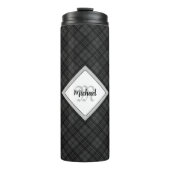 Trendy Schwarz-weiß tartan Personalize Monogram Thermosbecher (Vorderseite)
