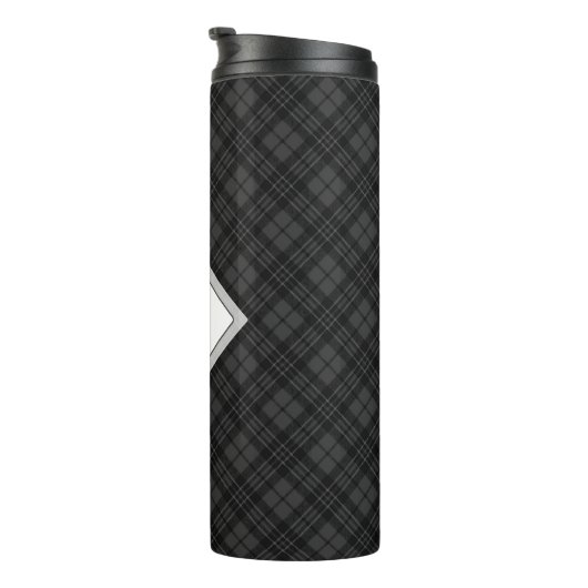 Trendy Schwarz-weiß tartan Personalize Monogram Thermosbecher (Nach rechts gedreht)