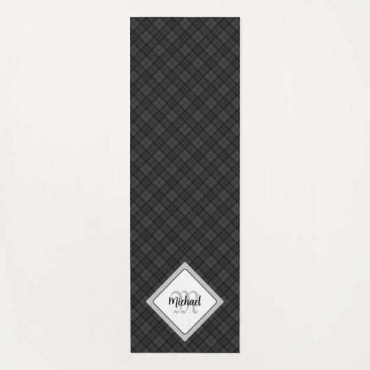 Trendy Schwarz-weiß tartan Personalize Monogram Yogamatte (Vorderseite)
