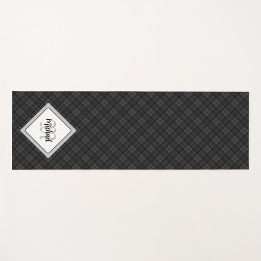 Trendy Schwarz-weiß tartan Personalize Monogram Yogamatte (Vorderseite (Horizontal))