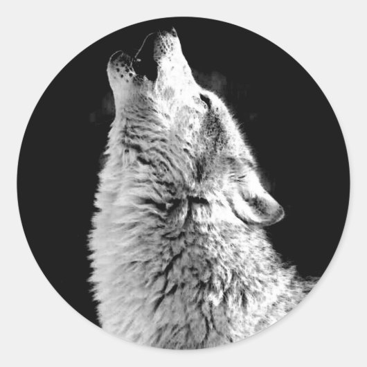 Trendy Schwarz-weiß Wolf Howling Moon Foto Sticker (Vorderseite)