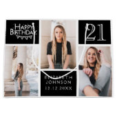 Trendy Schwarz-weiße FotoCollage 21. Geburtstag Große Geschenktüte (Vorderseite)