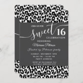 Trendy Schwarz-weiße Leoparden, süß 16 Einladung (Vorne/Hinten)