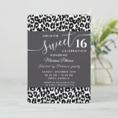 Trendy Schwarz-weiße Leoparden, süß 16 Einladung (Stehend Vorderseite)