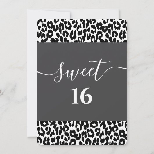Trendy Schwarz-weiße Leoparden, süß 16 Einladung (Rückseite)