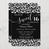 Trendy Schwarz-weiße Leoparden, süß 16 Einladung (Vorne/Hinten)