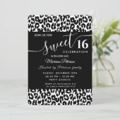 Trendy Schwarz-weiße Leoparden, süß 16 Einladung (Stehend Vorderseite)
