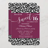 Trendy Schwarz-weiße Leoparden, süß 16 Einladung (Vorne/Hinten)