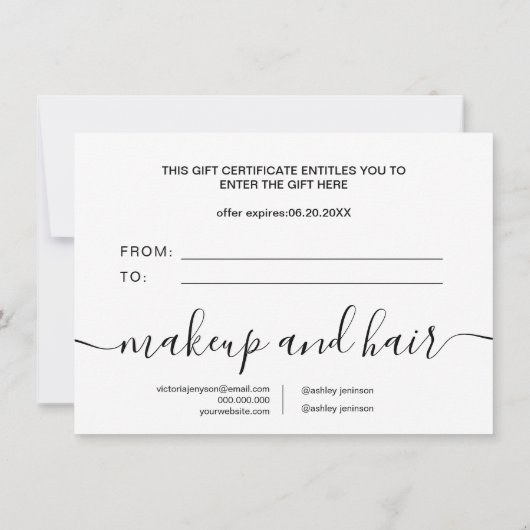 Trendy Schwarz-weiße, schlichte Geschenkgutschrift (Rückseite)