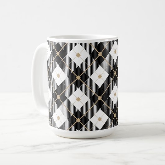 Trendy Schwarz-weißes Kariertes Muster Kaffeetasse (Vorderseite Links)