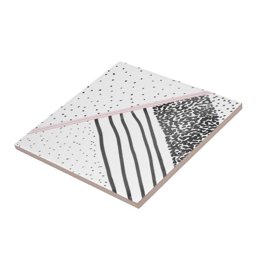 Trendy Schwarz-weißes Rosa stripes Punktmuster Fliese (Seite)