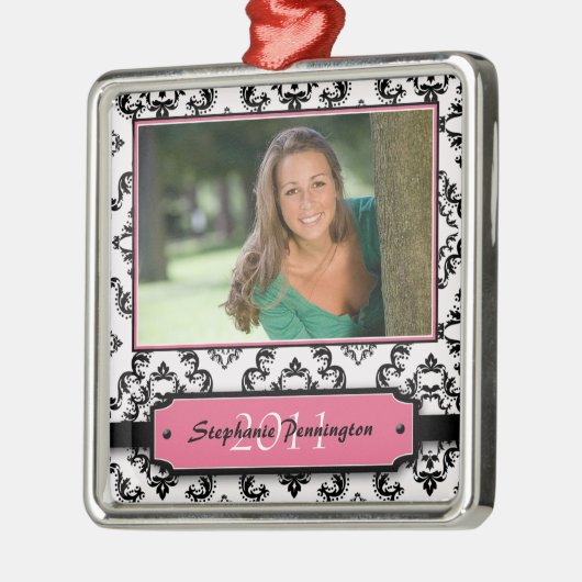 Trendy schwarze Damast-Abschluss-Fotoverzierung Ornament Aus Metall (Links)