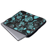 Trendy schwarze u. blaue BlumenRosen-Laptop-Hülse Laptopschutzhülle (Vorne Knopf)