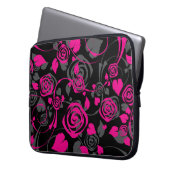 Trendy schwarze u. rosa BlumenRosen-Laptop-Hülse Laptopschutzhülle (Vorderseite Links)
