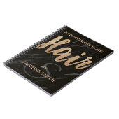 Trendy schwarzer Marmorhaar-Champagne-Glitzer Notizblock (Linke Seite)