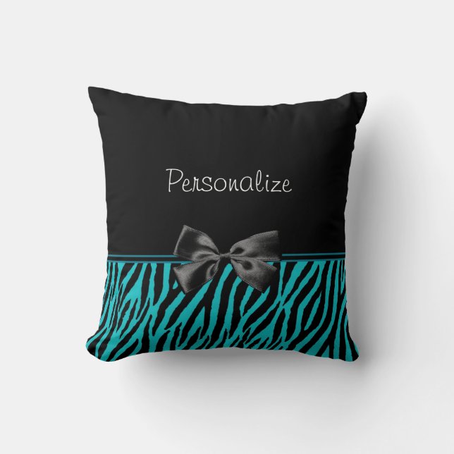 Trendy schwarzer und aquamariner Zebra-Druck mit Kissen (Vorderseite)