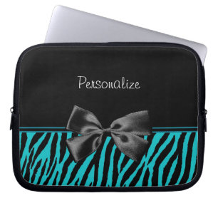 Trendy schwarzer und aquamariner Zebra-Druck mit Laptopschutzhülle