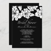 Trendy schwarzes u. weißes BlumenBrautparty laden Einladung (Vorne/Hinten)