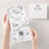 Trendy Scribble Doodle QR Code Hochzeit Einladung