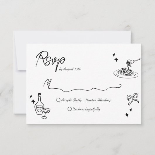 Trendy Scribble Doodle Script Wedding RSVP Karte (Vorderseite)
