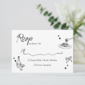 Trendy Scribble Doodle Script Wedding RSVP Karte (Stehend Vorderseite)