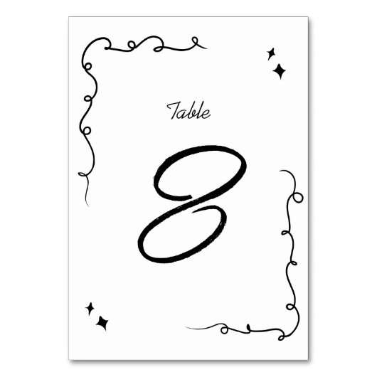 Trendy Scribble Doodle Script Wedding Tischnummer (Rückseite)