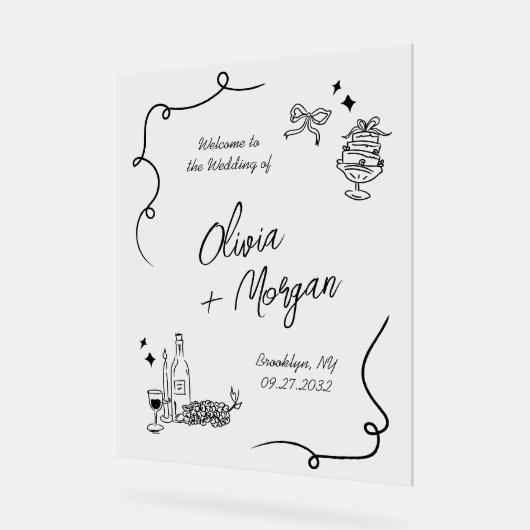 Trendy Scribble Doodle Script Wedding Welcome Sign Acrylschild (Winkel)