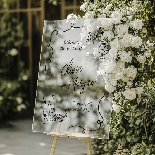 Trendy Scribble Doodle Script Wedding Welcome Sign Acrylschild