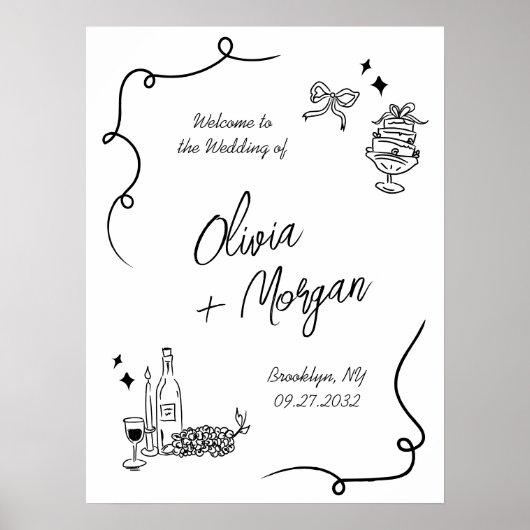 Trendy Scribble Doodle Script Wedding Willkommen Poster (Vorne)