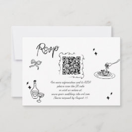 Trendy Scribble Doodle Skript Hochzeit QR Code RSVP Karte