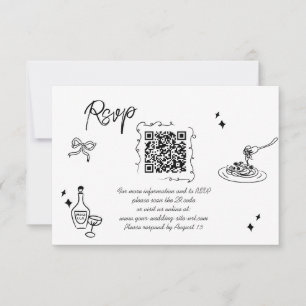 Trendy Scribble Doodle Skript Hochzeit QR Code RSVP Karte