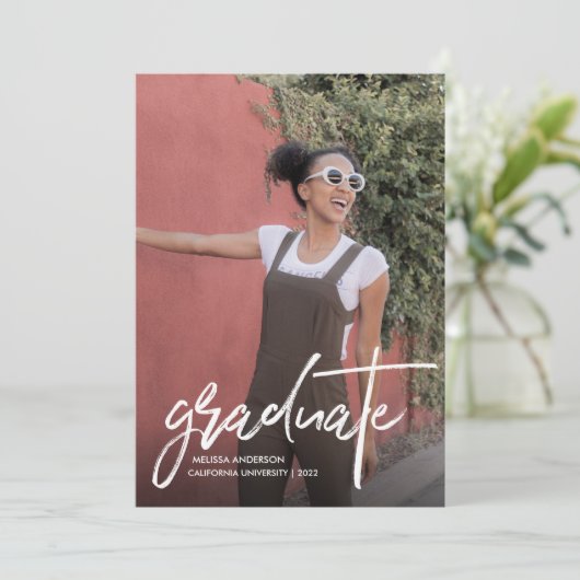 Trendy Script 2 Foto Abschluss Ankündigung (Stehend Vorderseite)