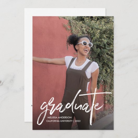 Trendy Script 2 Foto Abschluss Ankündigung (Vorne/Hinten)