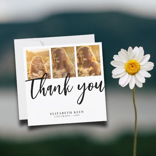 Trendy Script | 4 FOTO ABSCHLUSS Dankeskarte