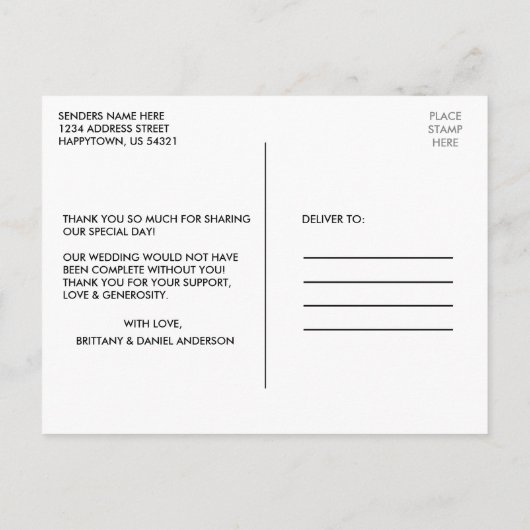 Trendy Script Adventure Begins Wedding Vielen Dank Postkarte (Rückseite)