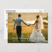 Trendy Script Adventure Begins Wedding Vielen Dank Postkarte (Vorne/Hinten)