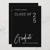 Trendy Script Black 2 Fotos Graduation Party Einladung (Vorne/Hinten)