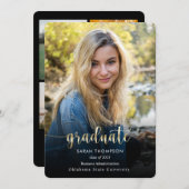 Trendy Script Black Gold Foto Collage Abschluss Ankündigung (Vorne/Hinten)