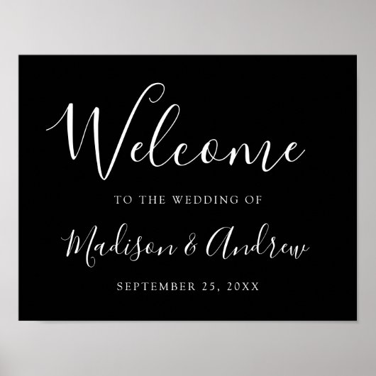 Trendy Script Black Wedding Willkommen Poster (Vorne)