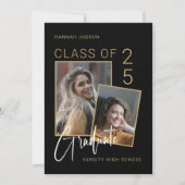 Trendy Script Black & White Foto Graduation Party Ankündigung (Vorderseite)