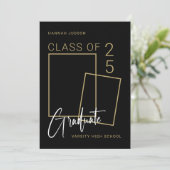 Trendy Script Black & White Foto Graduation Party Einladung (Stehend Vorderseite)