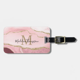 Trendy Script Blush Pink Agate Geode Gold Monogram Gepäckanhänger