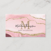 Trendy Script Blush Pink Agate Geode Gold Monogram Visitenkarte (Vorderseite)