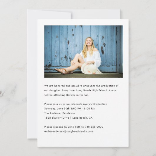 Trendy Script Calligraphy White Overlay Abschluss Ankündigung (Rückseite)