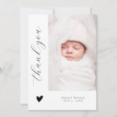 Trendy Script Elegant Foto Baby Shower Dankeskarte (Vorderseite)