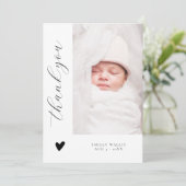 Trendy Script Elegant Foto Baby Shower Dankeskarte (Stehend Vorderseite)