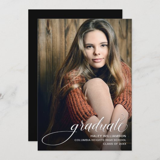 Trendy Script Foto Abschluss Ankündigung (Vorne/Hinten)