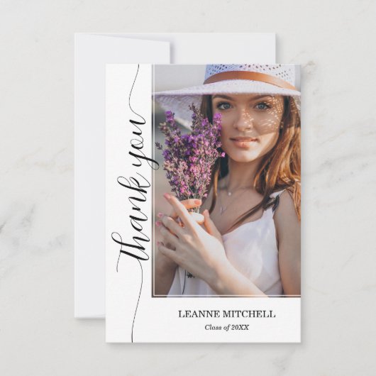 Trendy Script Foto Abschluss Dankeskarte (Vorderseite)