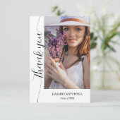 Trendy Script Foto Abschluss Dankeskarte (Stehend Vorderseite)