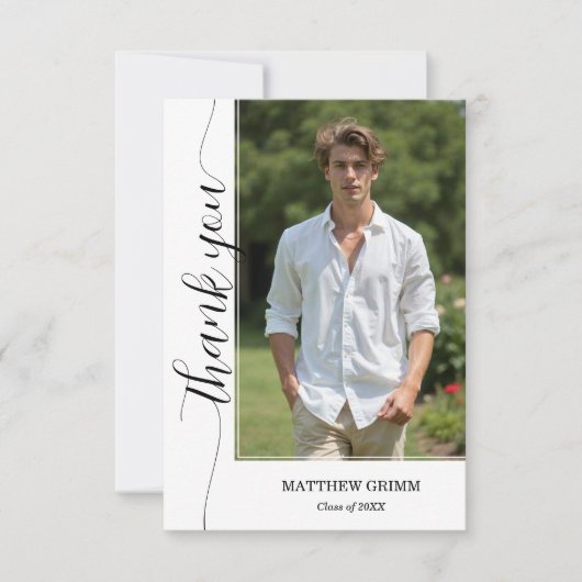 Trendy Script Foto Abschluss Dankeskarte (Vorderseite)